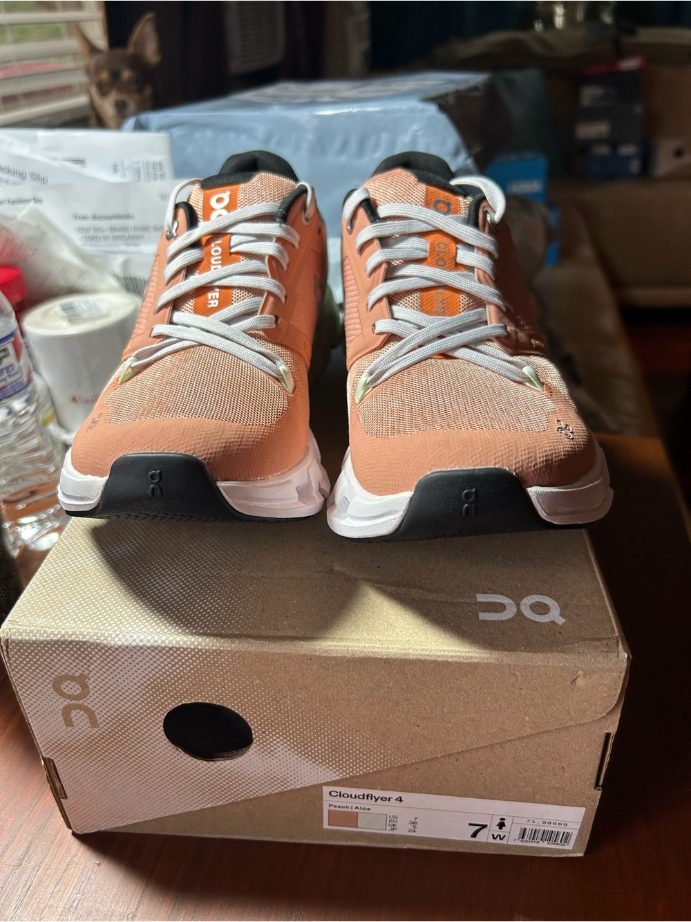 On Running Cloudflyer 4 Peach and White Women's Running Shoes